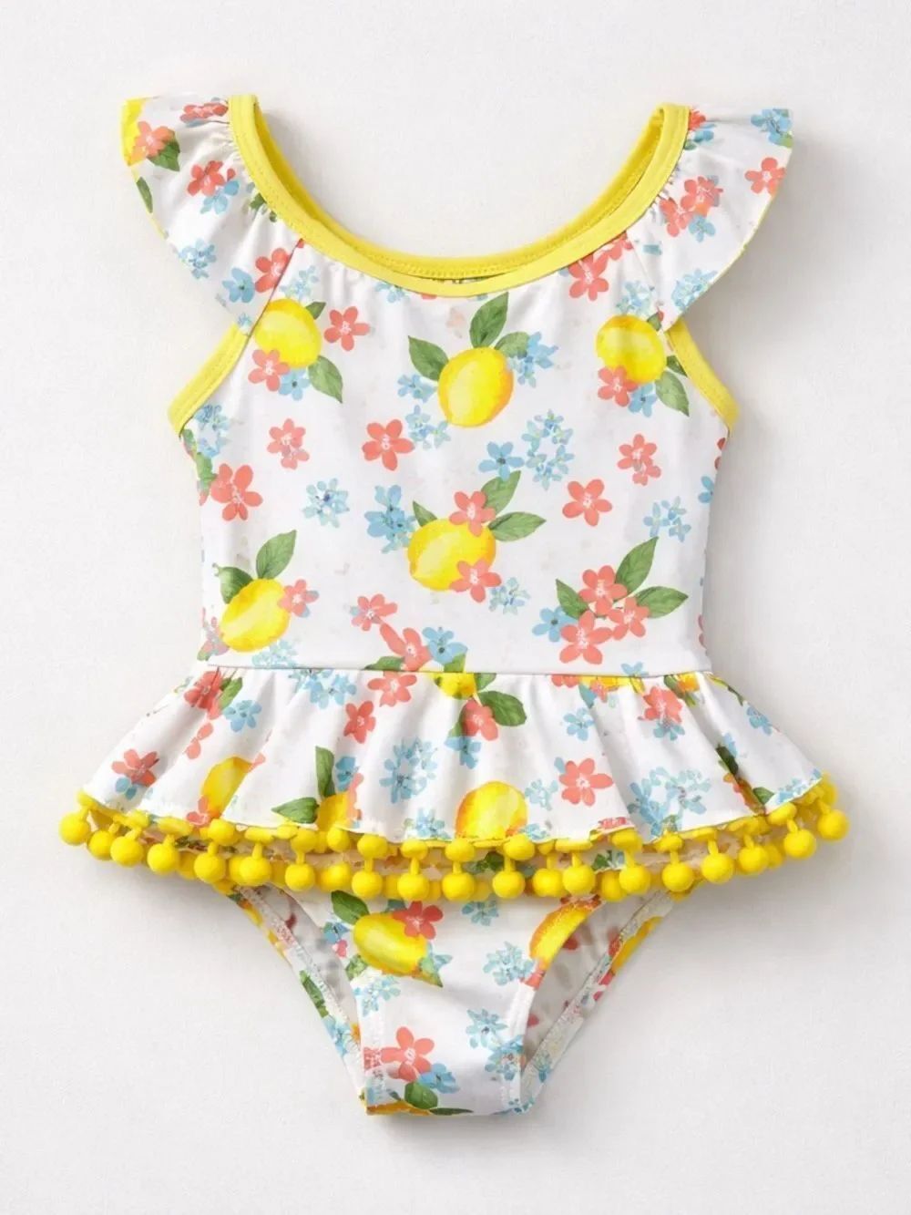 Kinnly lemon ruffle one piece swim with ruffles, pompous and a bow size 2T NWT